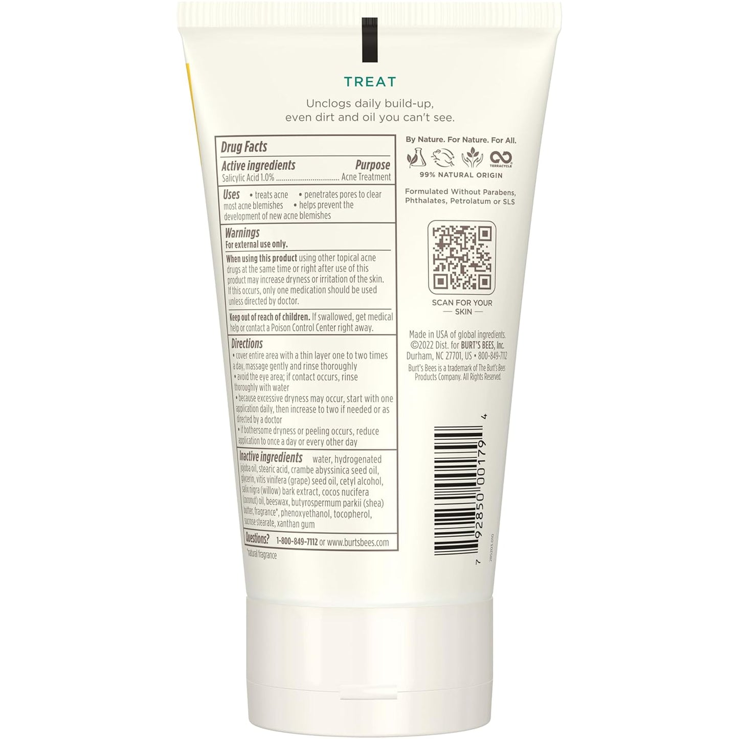 Burt’S Bees Clear and Balanced Deep Cleansing Acne Scrub, Salicylic Acid Acne Treatment with Cica, Facial Cream Exfoliator Helps Unclog Pores and Reduce Acne, 4 Oz