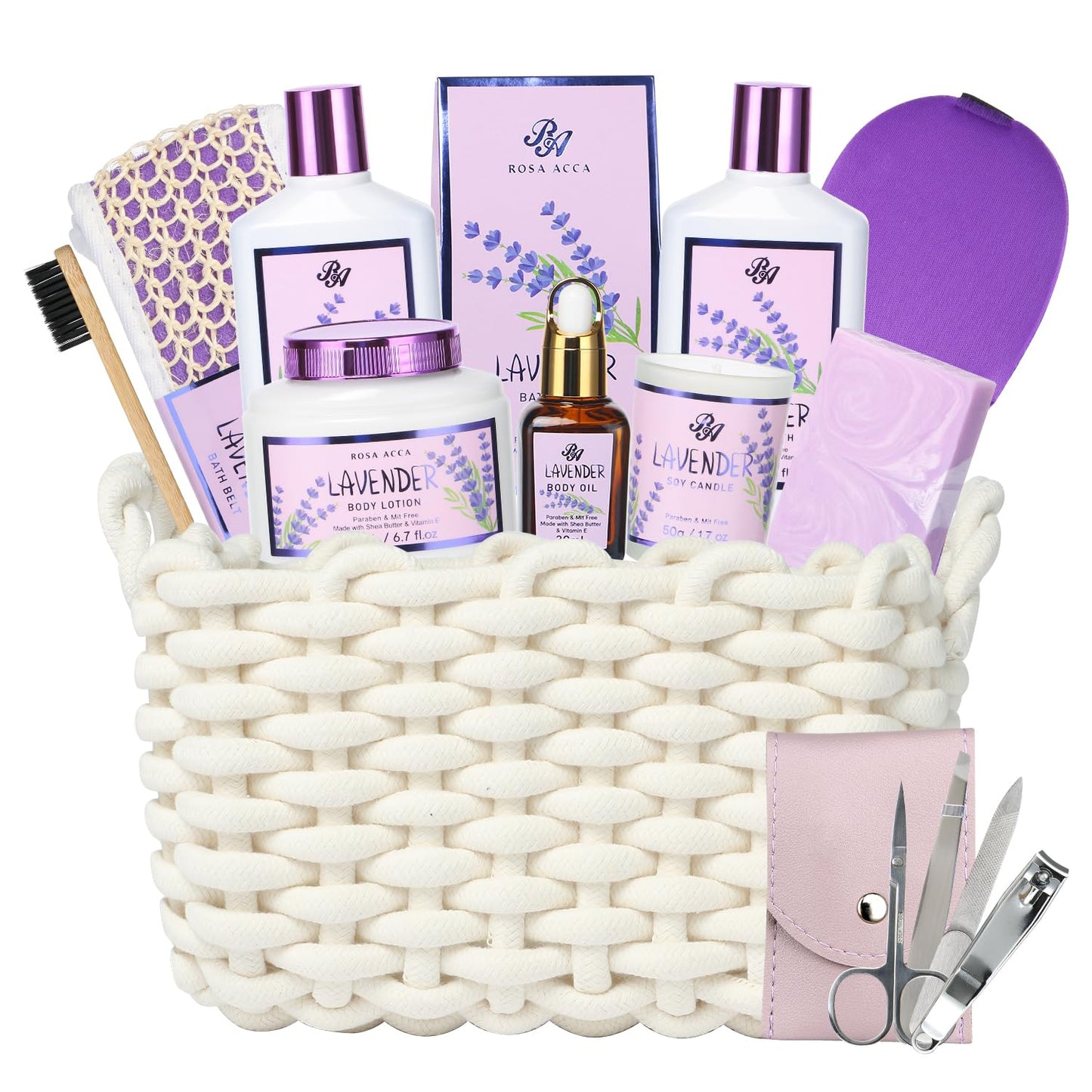Spa Gifts for Women - 12Pcs Spa Gift Baskets Lavender Scented Includes Body Wash, Bubble Bath, Manicure Set. Gifts for Mom, Birthday Gifts, Home Spa Kit Gift for Her