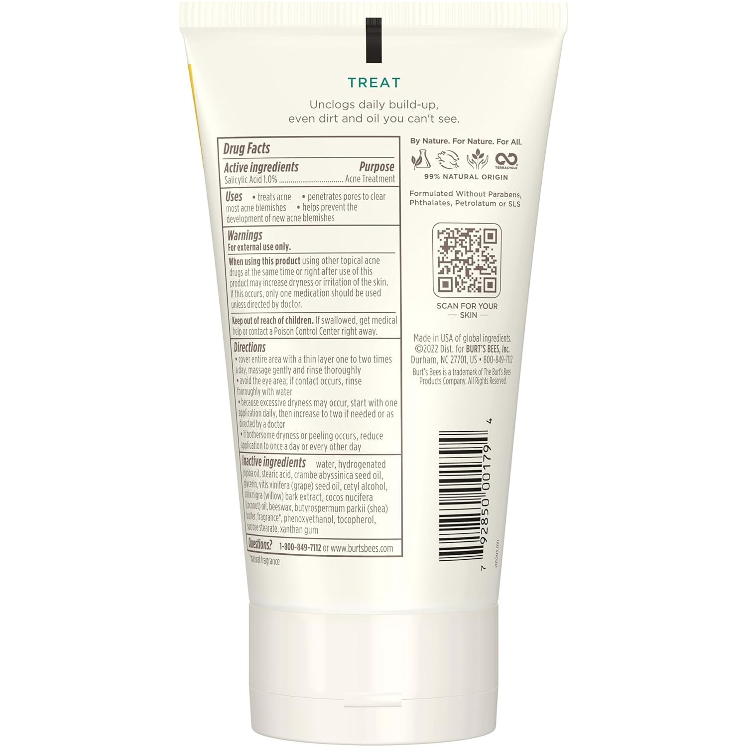 Burt’S Bees Clear and Balanced Deep Cleansing Acne Scrub, Salicylic Acid Acne Treatment with Cica, Facial Cream Exfoliator Helps Unclog Pores and Reduce Acne, 4 Oz