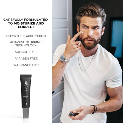 Tinted Moisturizer for Men by Apricus Skincare | Face Moisturizer anti Aging and Anti-Redness | Dark Spot Concealer Cream and Redness Corrector | Matte Acne Face Moisturizer, 0.67 Oz, (Light)