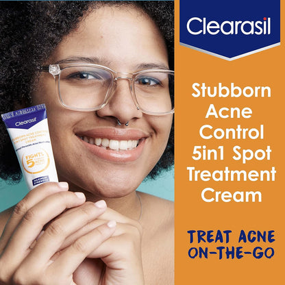 Stubborn Acne Control 5In1 Spot Treatment Cream, Maximum Strenght with 10% Benzoyl Peroxide, Acne Medication, 1 Oz