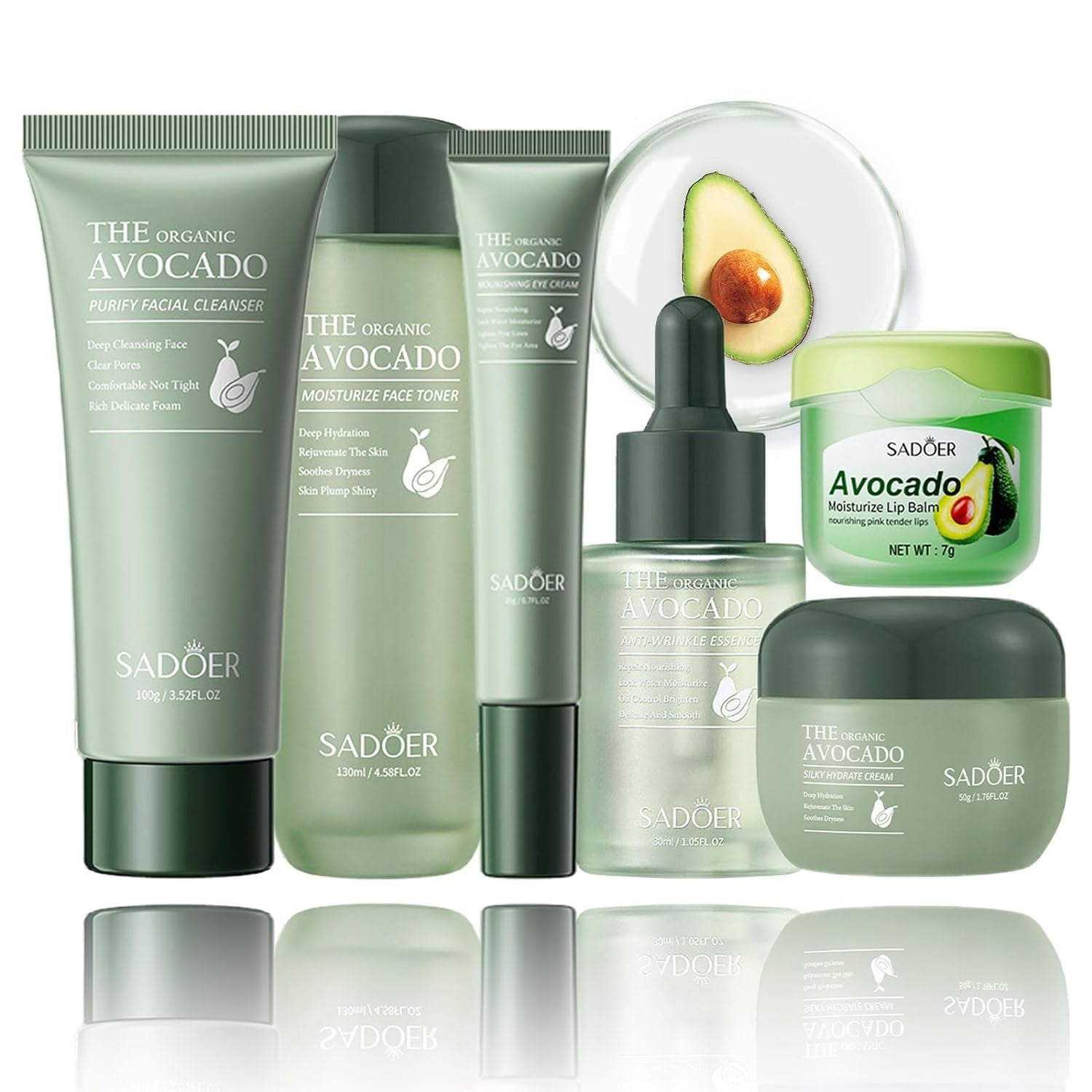 Avocado Skincare Set, 6-In-1 Skincare Gift Set with Facial Cleanser, Face Serum, Face Cream, Eye Cream, Toner & Lip Balm, Anti-Aging Skin Care Kit for Women, Birthday Gifts Set for Teen Girls
