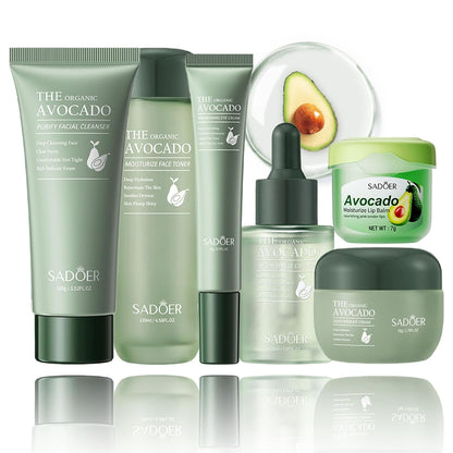 Avocado Skincare Set, 6-In-1 Skincare Gift Set with Facial Cleanser, Face Serum, Face Cream, Eye Cream, Toner & Lip Balm, Anti-Aging Skin Care Kit for Women, Birthday Gifts Set for Teen Girls