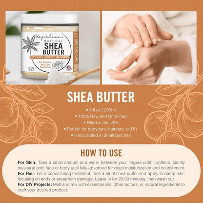 Shea Butter — Raw, Unrefined, Pure Shea Butter Raw for Skin, Hair, and Face - Shea African Butter Skin Moisturizer, Stretch Marks and Acne Scarring .5 Lb