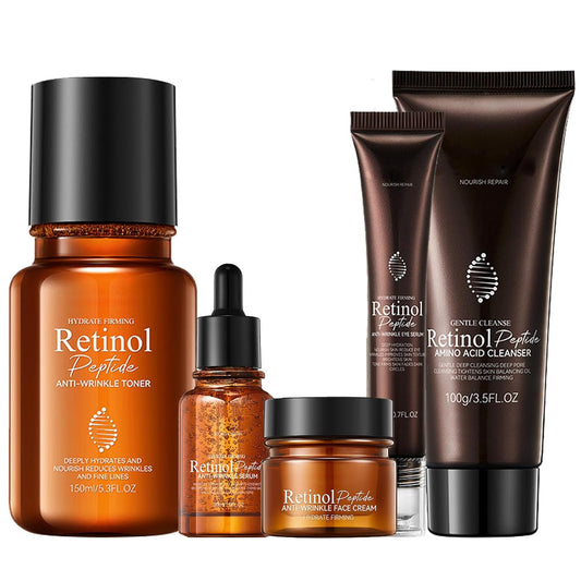 Retinol Skin Care Set, anti Aging Skin Care Routine Kit with Hyaluronic Acid, Rose Essence, Firm Skin, Smooth Wrinkle, Face Care Set with Face Cream, Serum, Eye Cream, Toner, Cleanser,Lotion