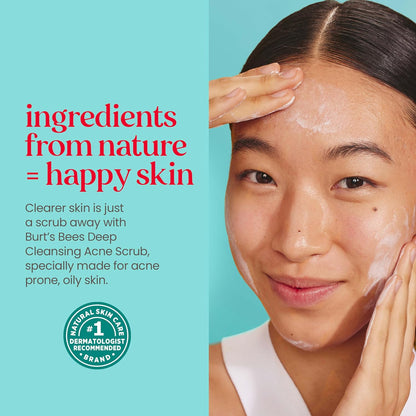 Burt’S Bees Clear and Balanced Deep Cleansing Acne Scrub, Salicylic Acid Acne Treatment with Cica, Facial Cream Exfoliator Helps Unclog Pores and Reduce Acne, 4 Oz