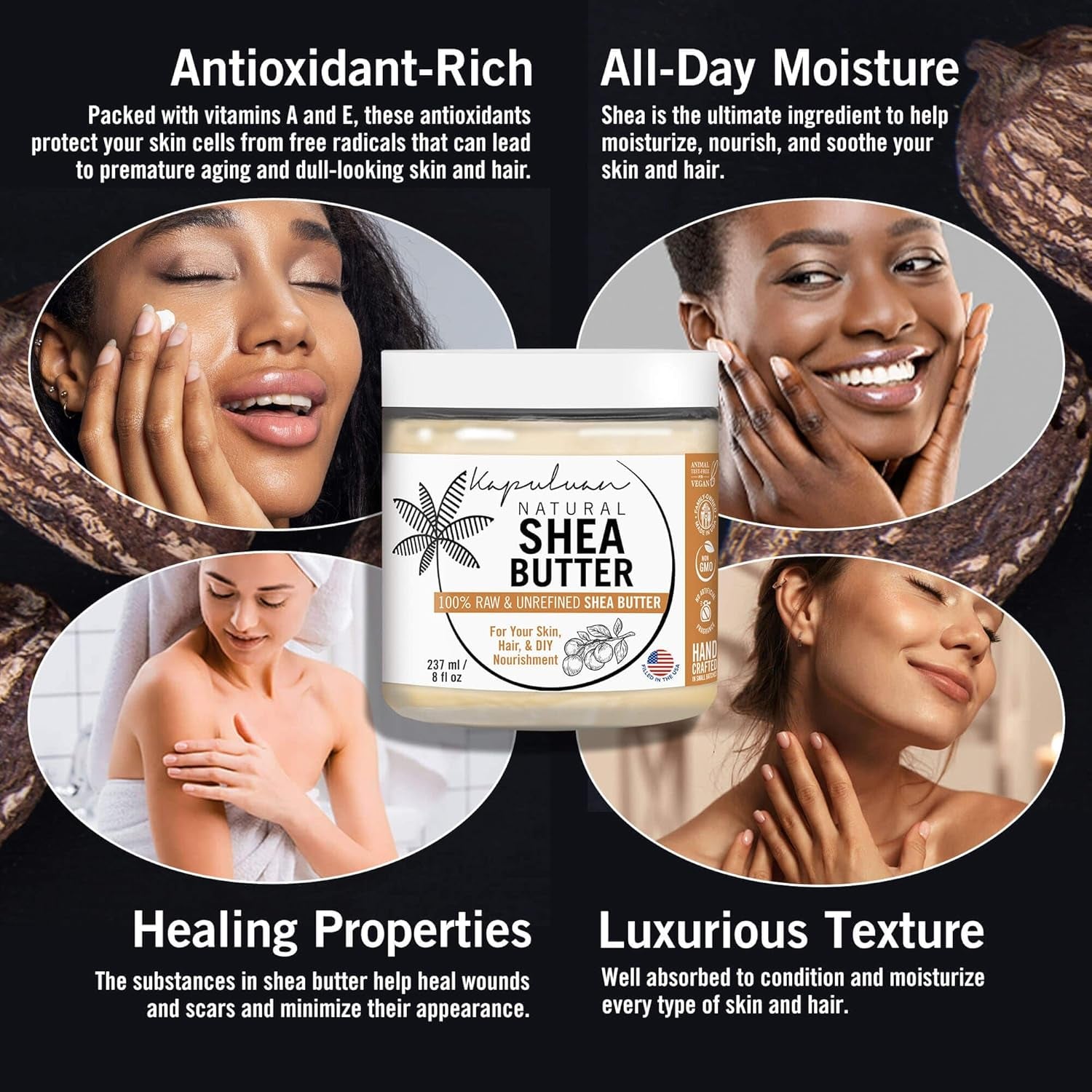 Shea Butter — Raw, Unrefined, Pure Shea Butter Raw for Skin, Hair, and Face - Shea African Butter Skin Moisturizer, Stretch Marks and Acne Scarring .5 Lb