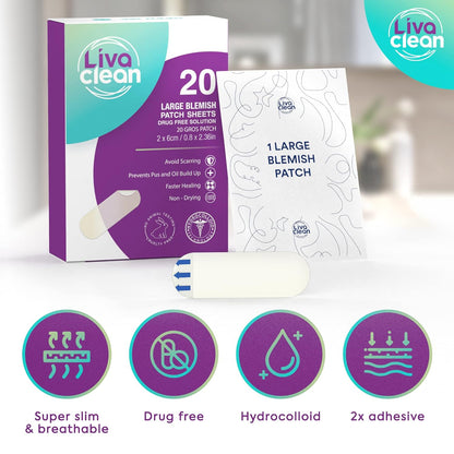 20 CT  Large Hydrocolloid Acne Patches - for Pore Spots Nose Face Cystic Pimple Zit Patch - Big Pimple Patches Hydrocolloid Bandages Strips