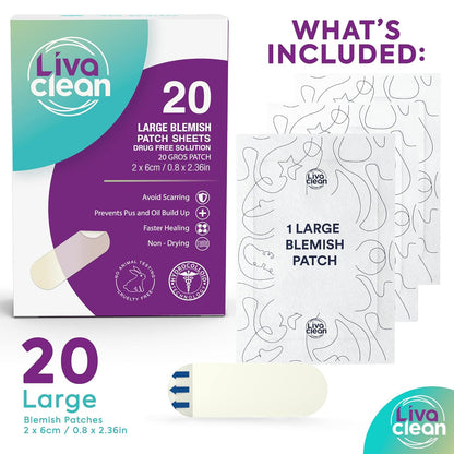 20 CT  Large Hydrocolloid Acne Patches - for Pore Spots Nose Face Cystic Pimple Zit Patch - Big Pimple Patches Hydrocolloid Bandages Strips