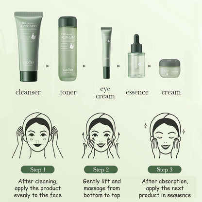 Avocado Skincare Set, 6-In-1 Skincare Gift Set with Facial Cleanser, Face Serum, Face Cream, Eye Cream, Toner & Lip Balm, Anti-Aging Skin Care Kit for Women, Birthday Gifts Set for Teen Girls