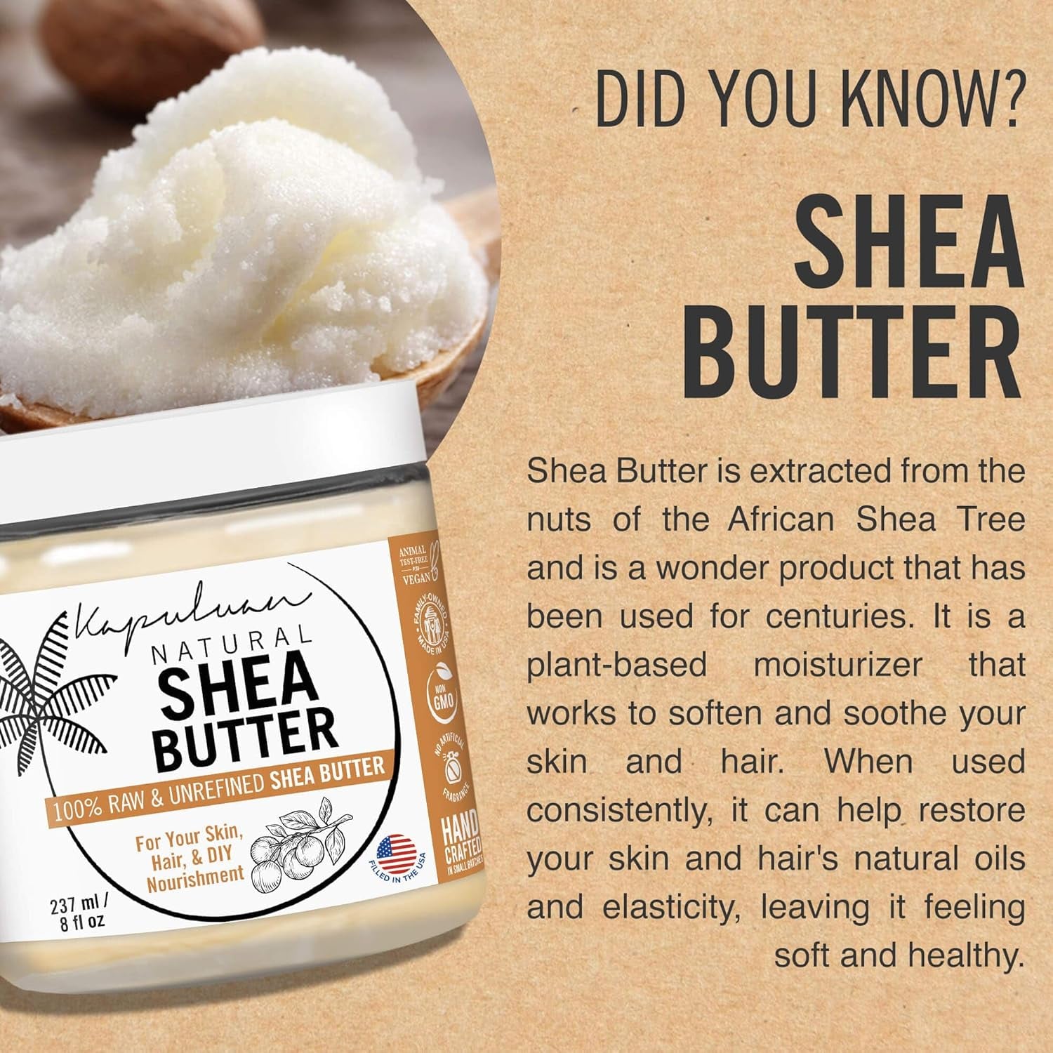 Shea Butter — Raw, Unrefined, Pure Shea Butter Raw for Skin, Hair, and Face - Shea African Butter Skin Moisturizer, Stretch Marks and Acne Scarring .5 Lb